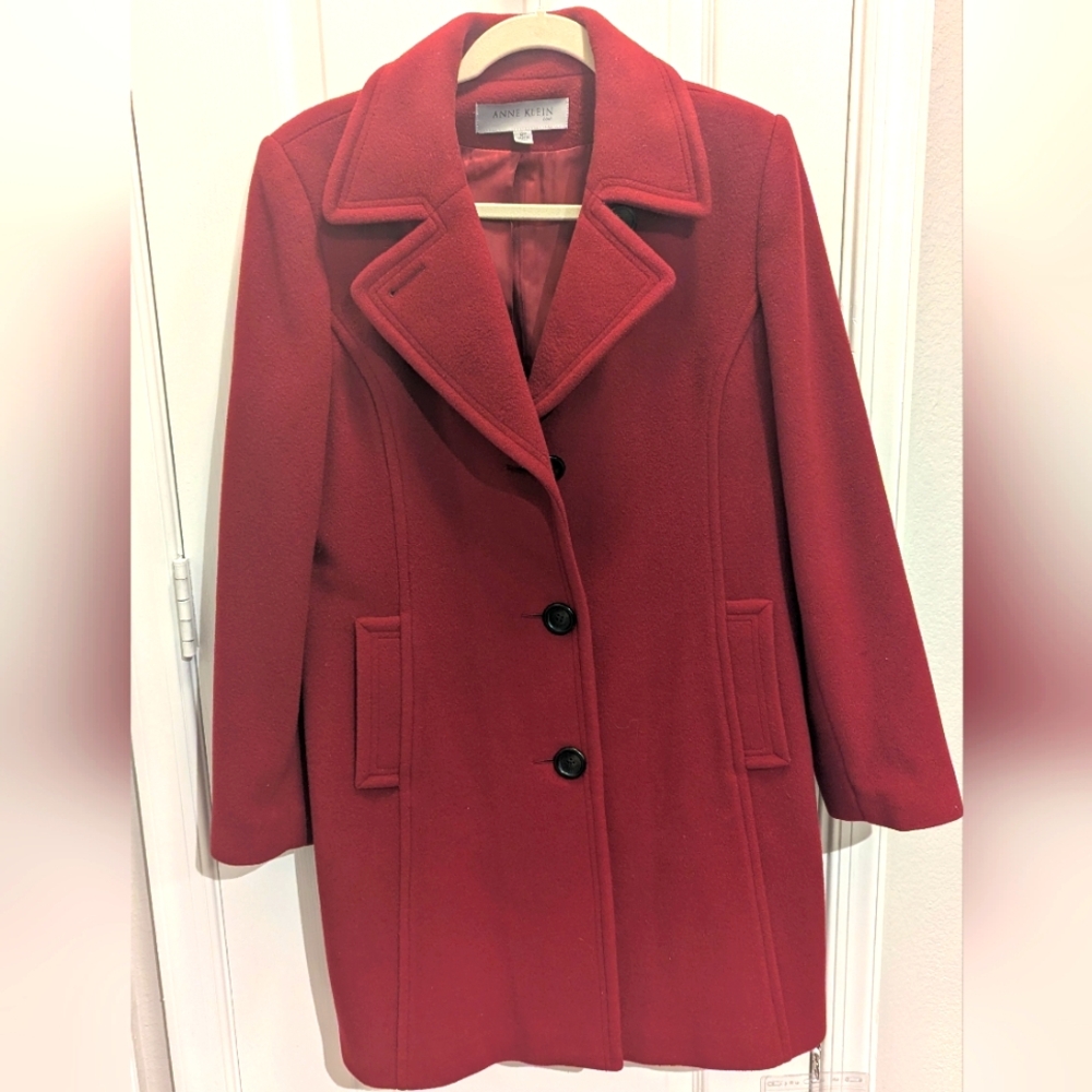 Anne‎ Klein Wool Cashmere Peacoat Petite size 12P RED